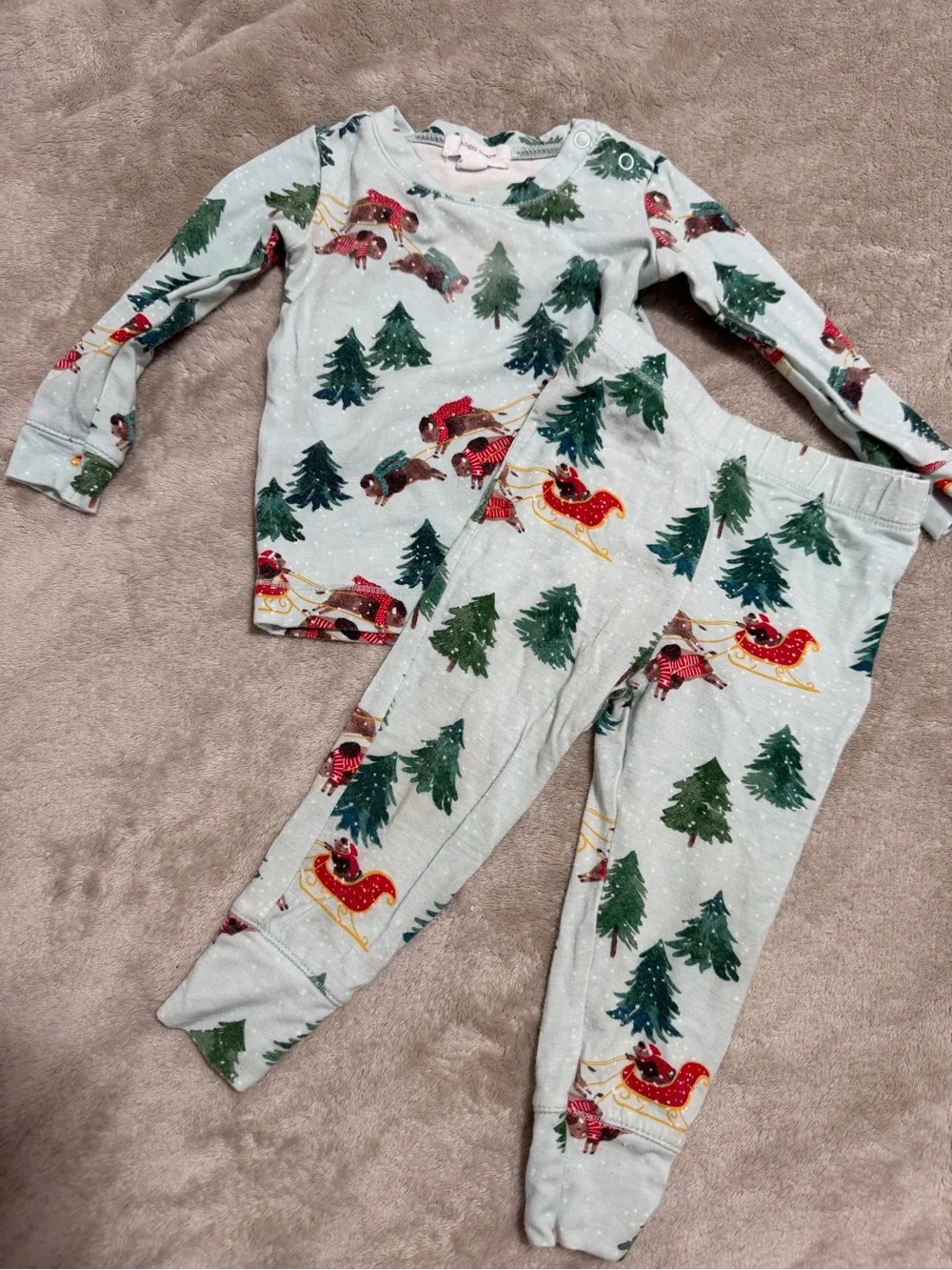 Angel Dear Red Sleigh & Green Tree Holiday Pajama Set